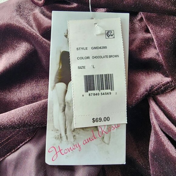 NWD Honey and Rosie Velvet Fitted Long Sleeve Brown Mini Dress Womens Large - Picture 11 of 12